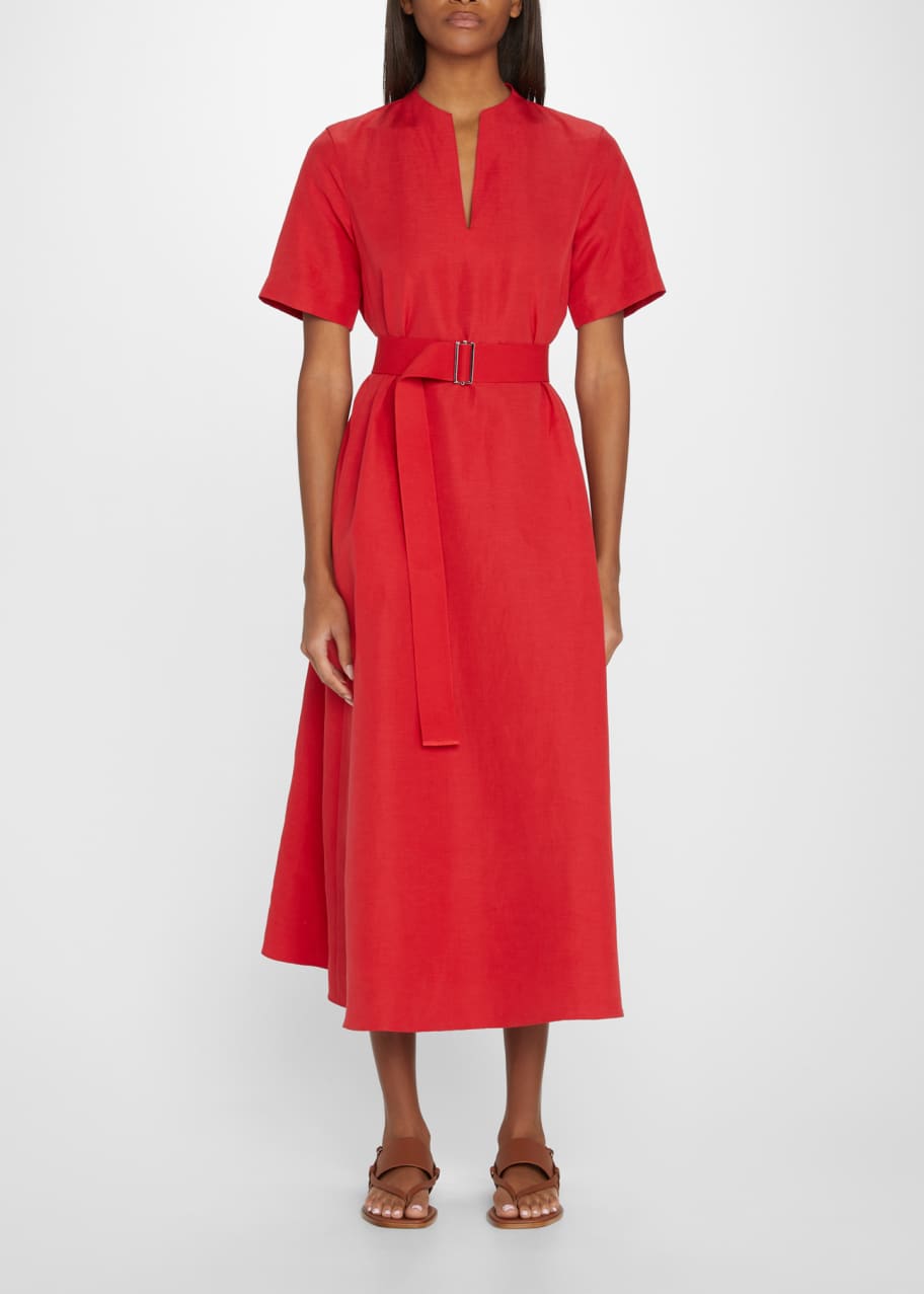 lafayette 148 red dress LAFAYETTE 148 Brick Red Short Sleeves Tiered Size SMALL (S) Dress   ReturnStyle