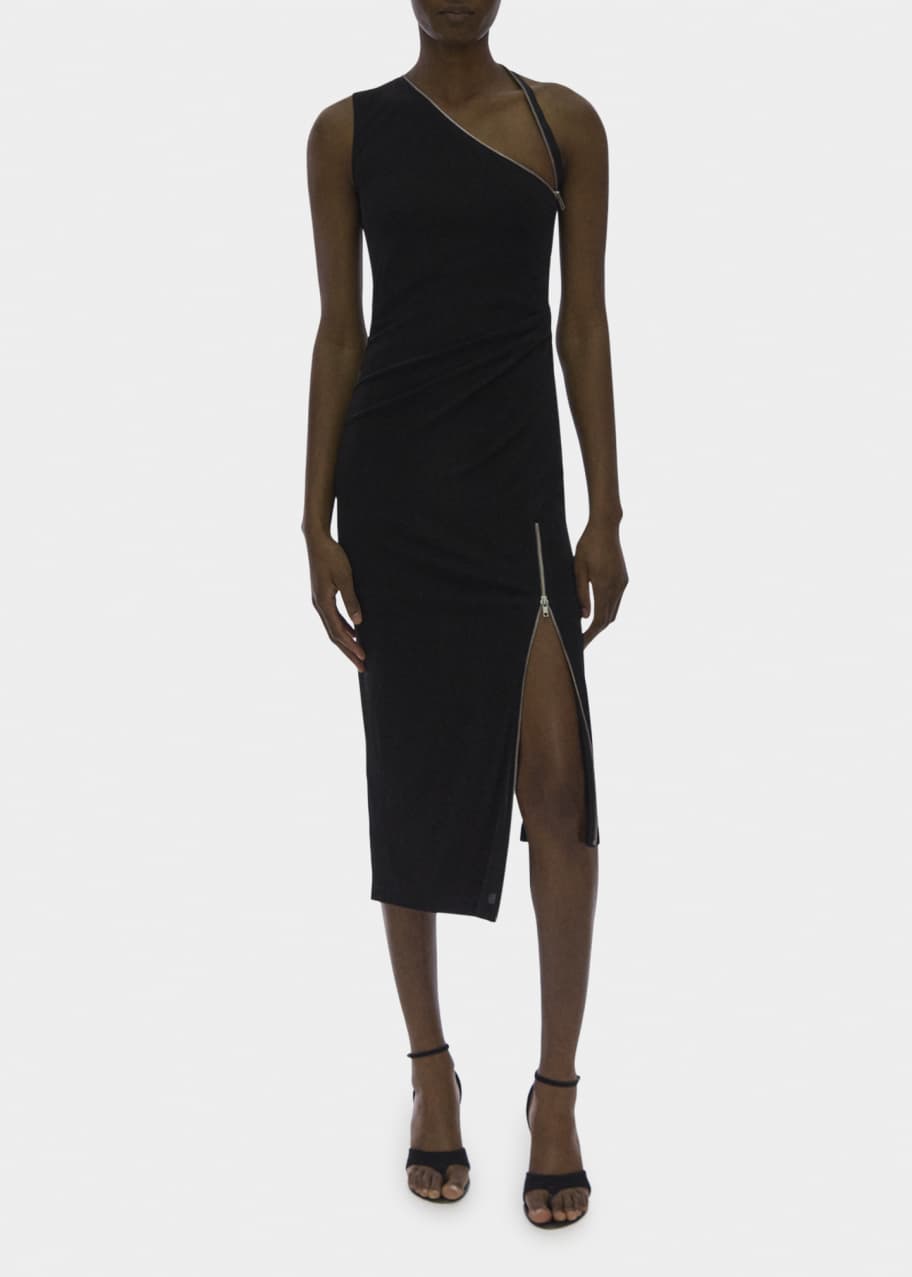 Helmut Lang One-Shoulder Asymmetric Zipper Bodycon Midi Dress - Bergdorf  Goodman