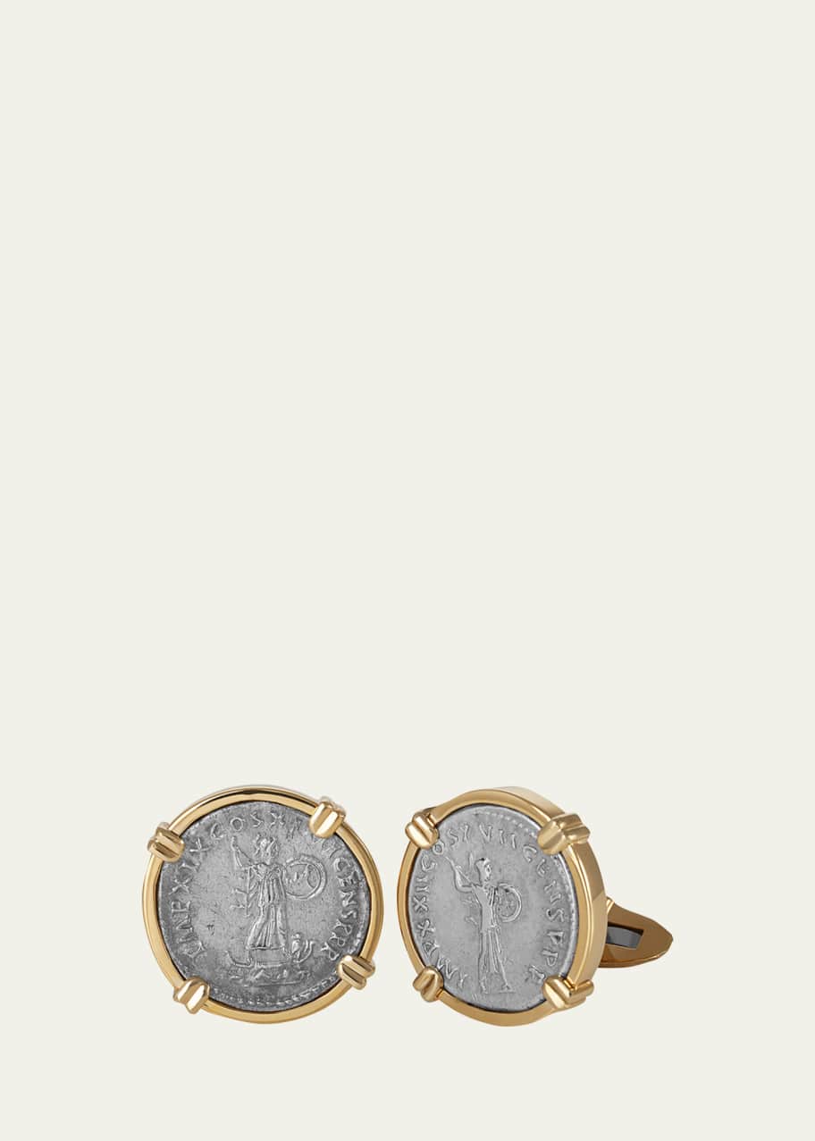 Image 1 of 1: Men's Gods & Heroes 18K Yellow Gold Ancient Minerva Coin Cufflinks