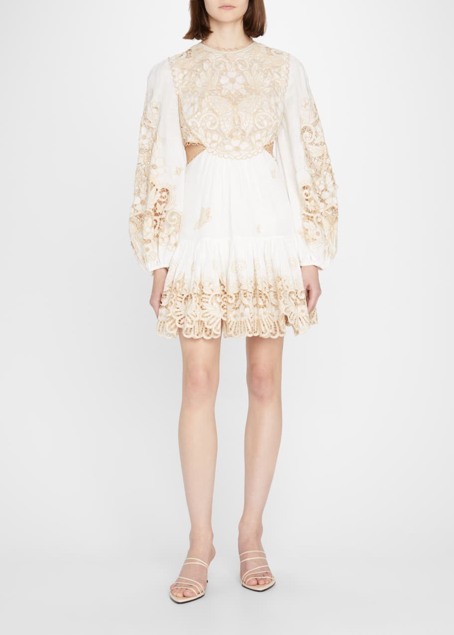 embroidered linen-blend mini dress Carla cut out flower mini dress- Light denim main image 0