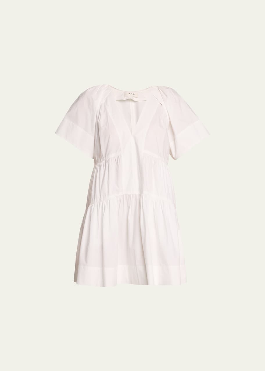 Image 1 of 1: Camila Short-Oversized Sleeve Tiered Mini Dress