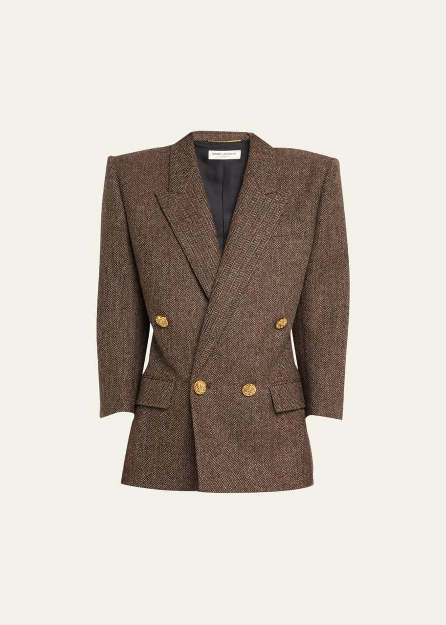 Saint Laurent Wool Blazer Jacket with Shoulder Pads - Bergdorf Goodman