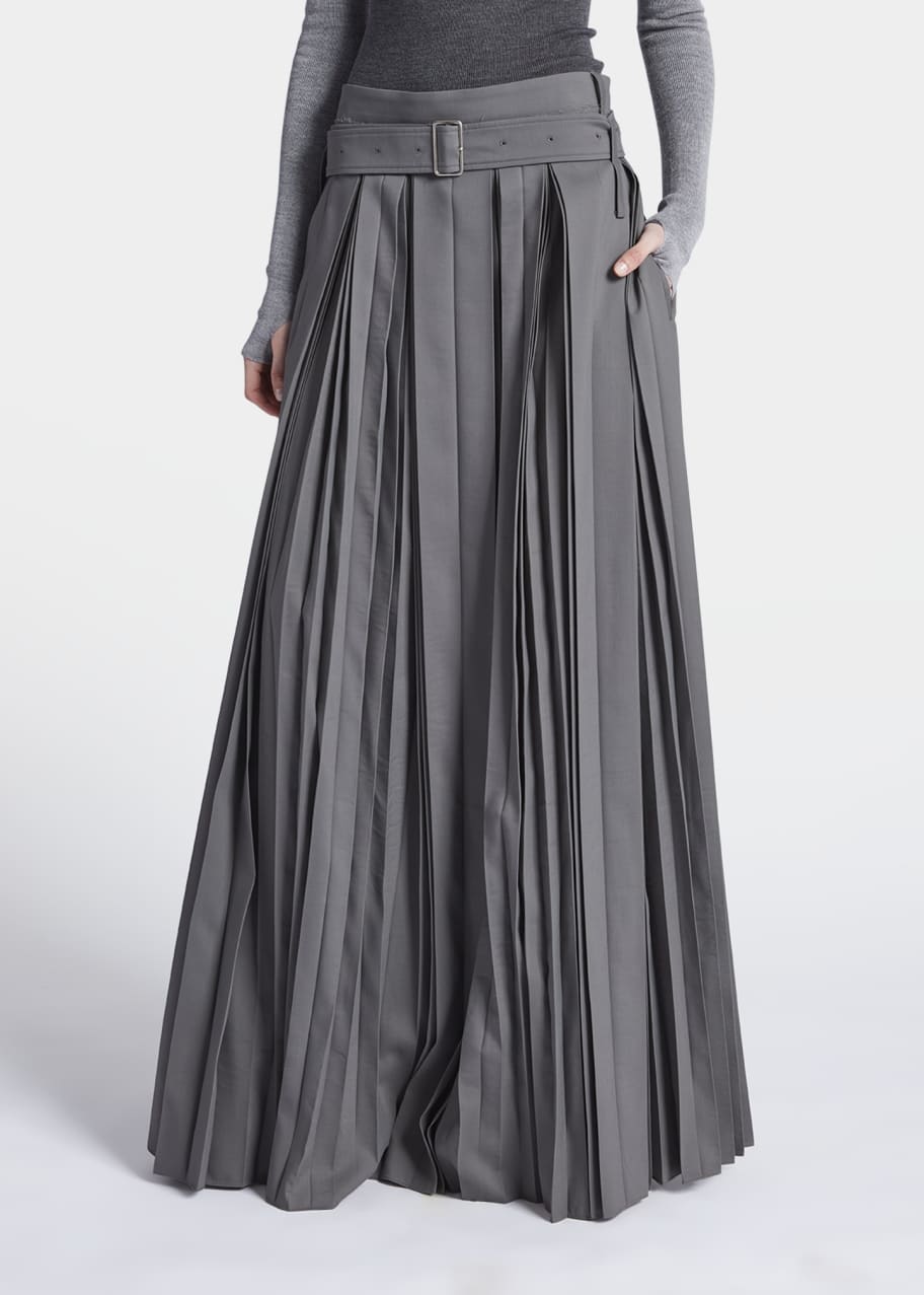 Belted Pleated Maxi Skirt