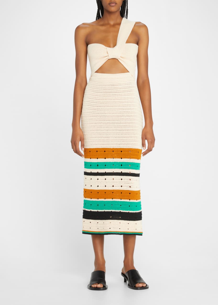 A.L.C. Amber Crochet Striped One-Shoulder Midi Dress - Bergdorf Goodman