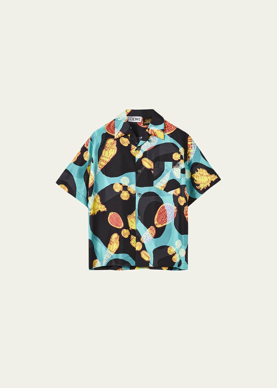 Loewe x Paula's Ibiza Men's Shell-Print Bowling Shirt