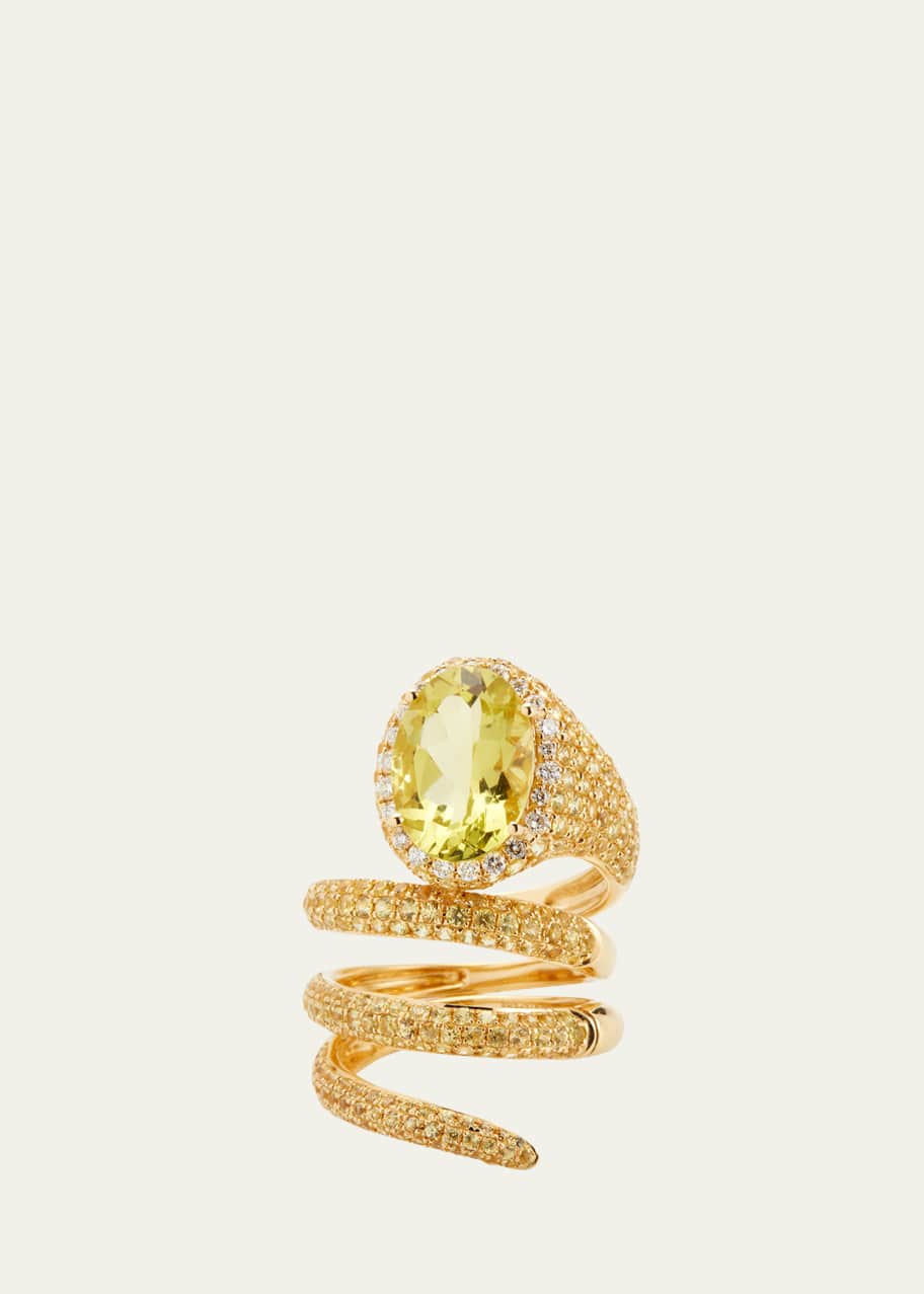 Image 1 of 1: Yellow Gold Yellow Sapphire and Lemon Quartz Convertible Ring with Diamond Halo, Size 7