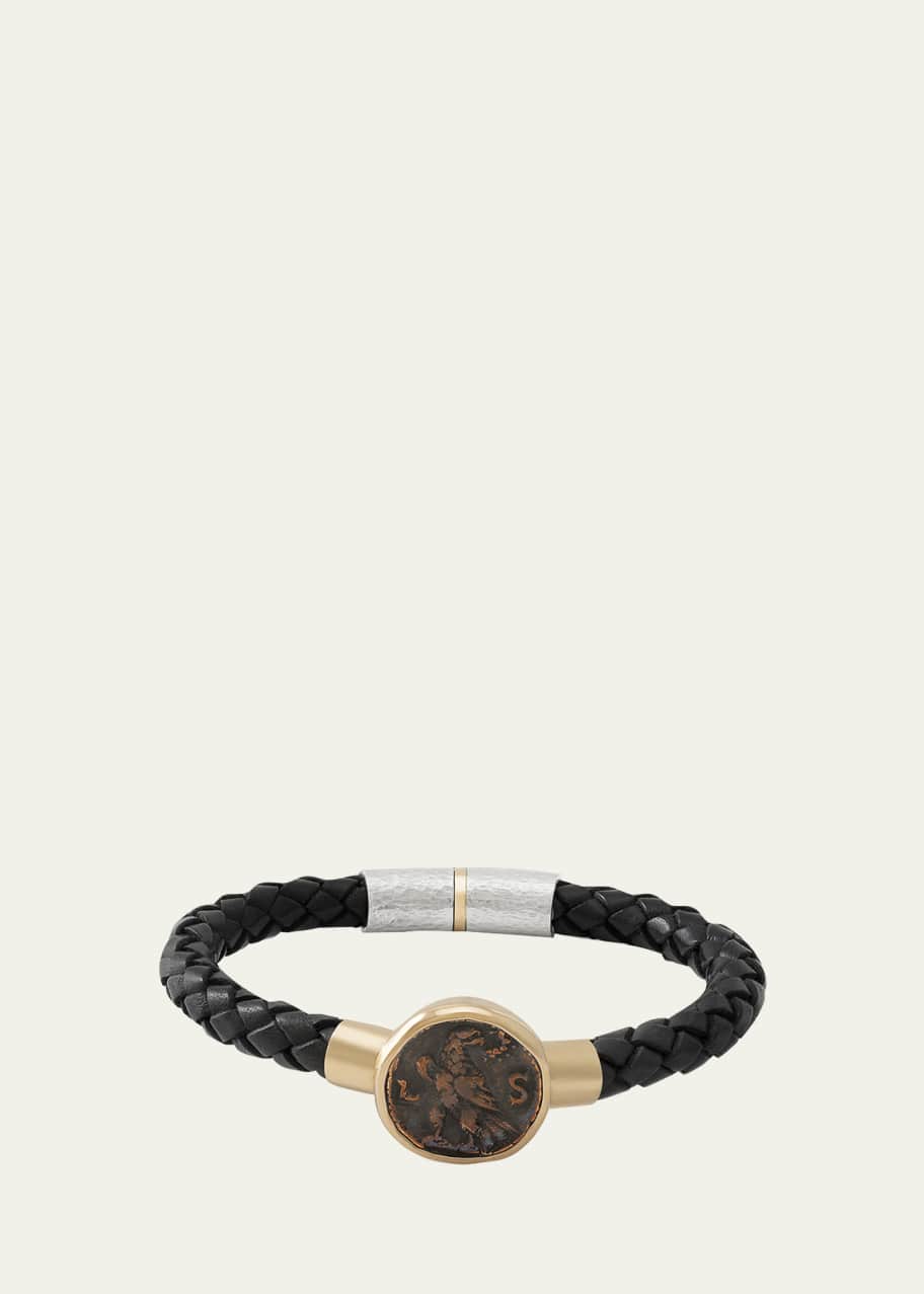 Image 1 of 1: Men's Roman Eagle Coin Braided Leather Bracelet