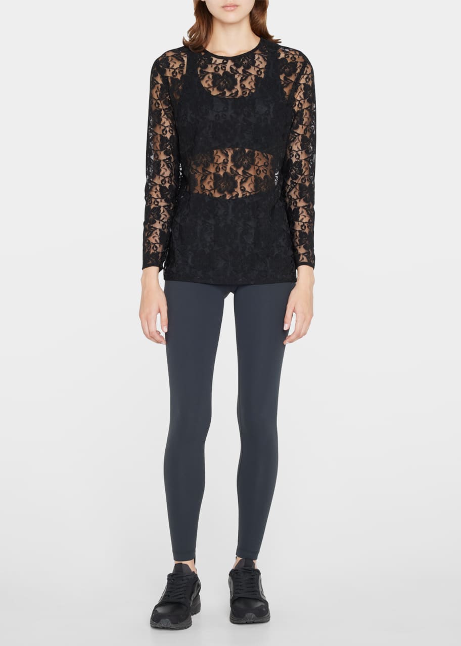 Norma Kamali Active Long-Sleeve Lace Crew Top - Bergdorf Goodman