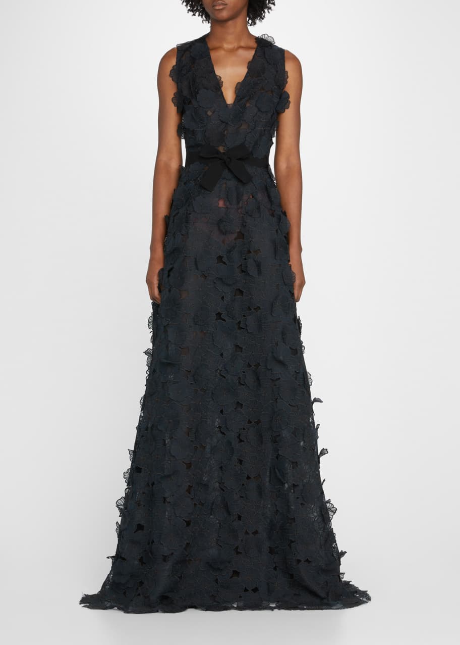 Jason Wu Collection Floral Applique Bow-Front Organza Gown - Bergdorf ...