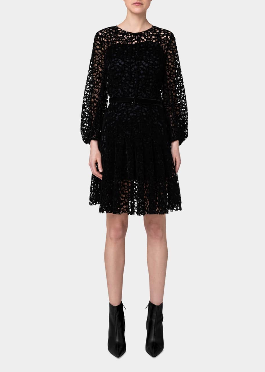 Akris punto Butterfly Wing Velvet Fit-&-Flare Dress - Bergdorf Goodman