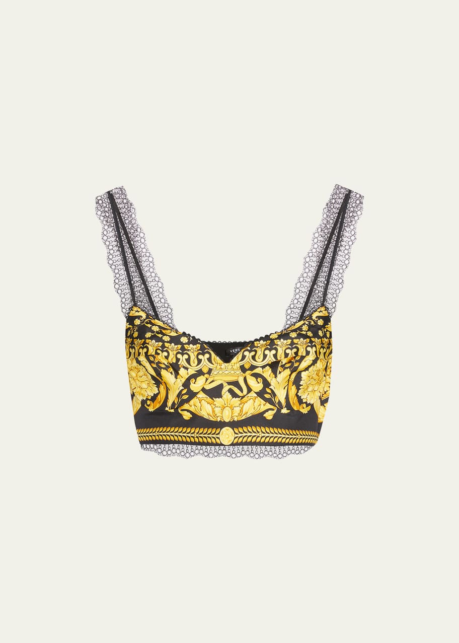 Baroque Heritage Print Lace Trim Silk Bralette