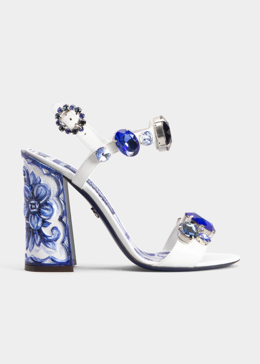 Image 1 of 1: Printed Jewel Block-Heel Sandals