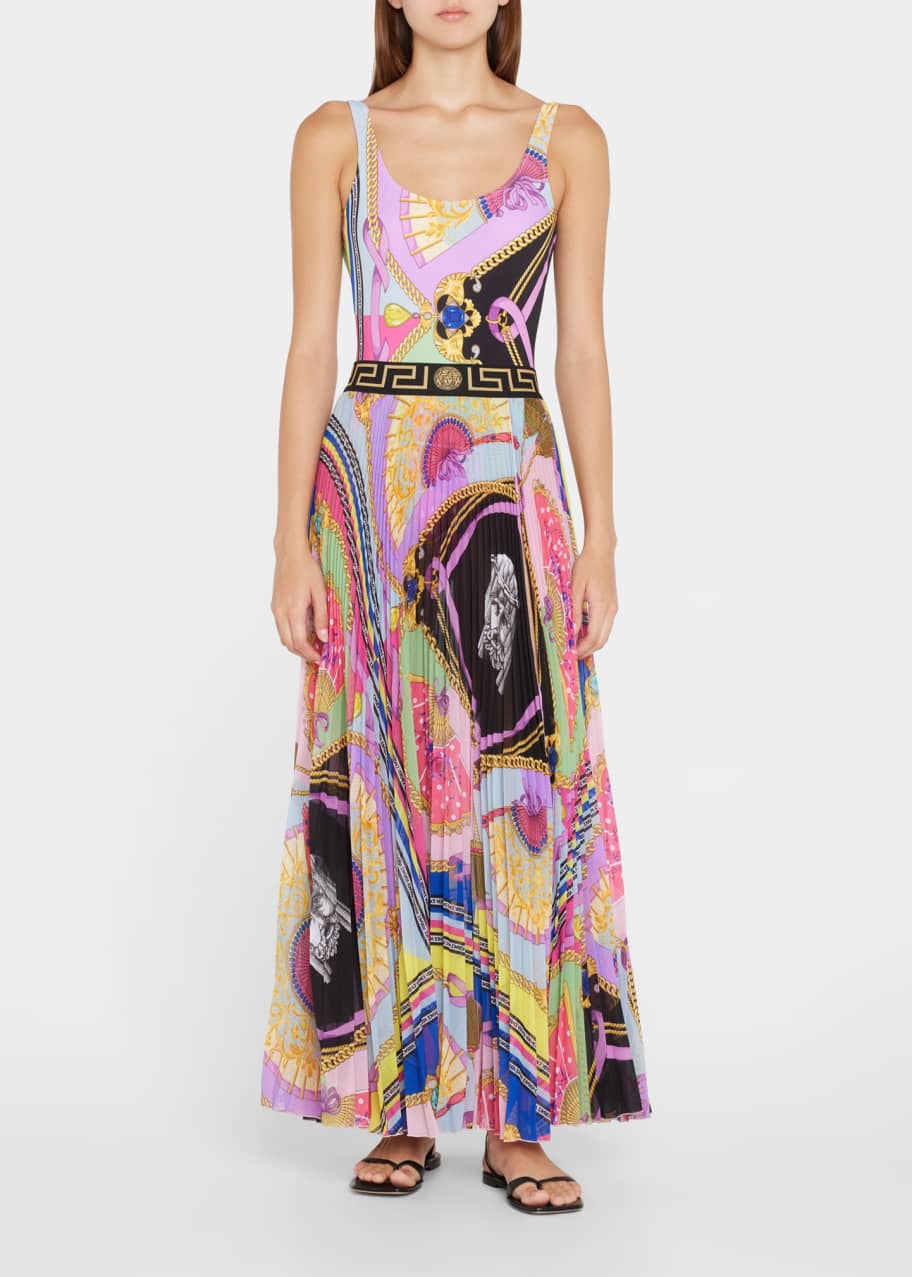 Printed Pleated Coverup Skirt