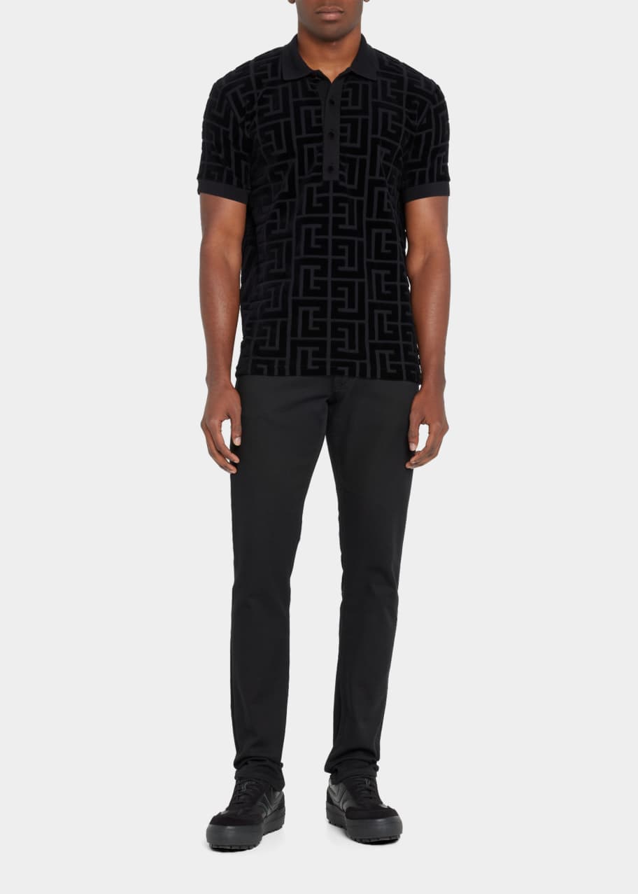 Balmain Men's Maxi Monogram Velvet Polo Shirt Bergdorf Goodman