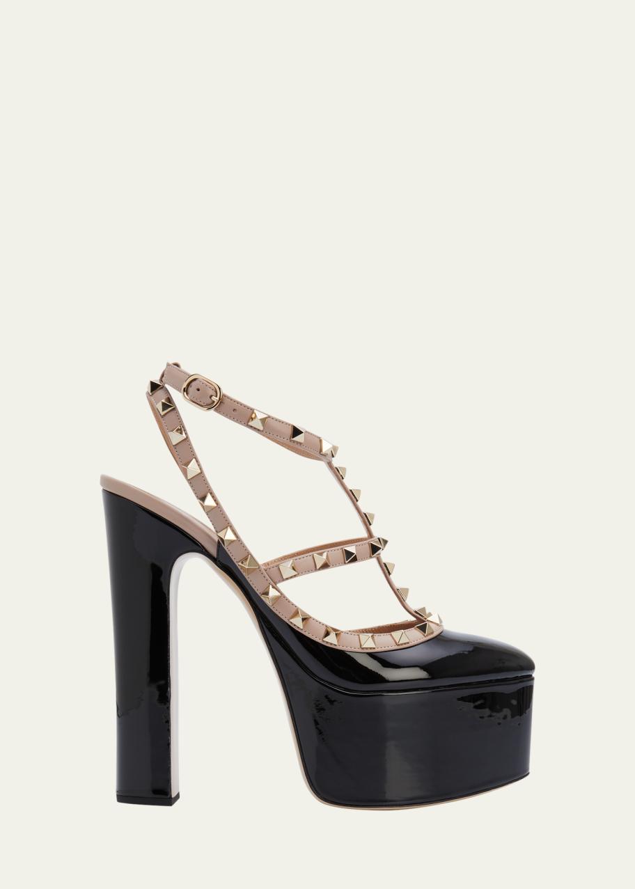 Valentino Rockstud Accents Patent Leather T-Strap Pumps  Valentino Rockstud Patent T-strap pumps display picture 1