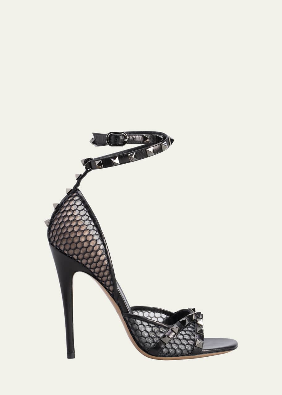 Valentino Garavani Rockstud Fishnet Ankle-Wrap Stiletto Sandals - Bergdorf  Goodman, image size:912x1277
