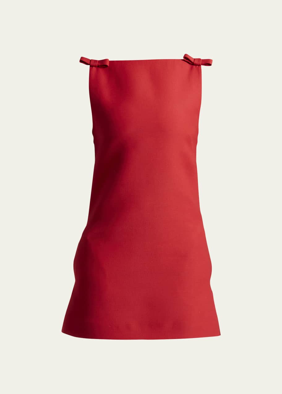 Valentino Garavani Bow Shoulder Boat Neck Crepe Mini Dress