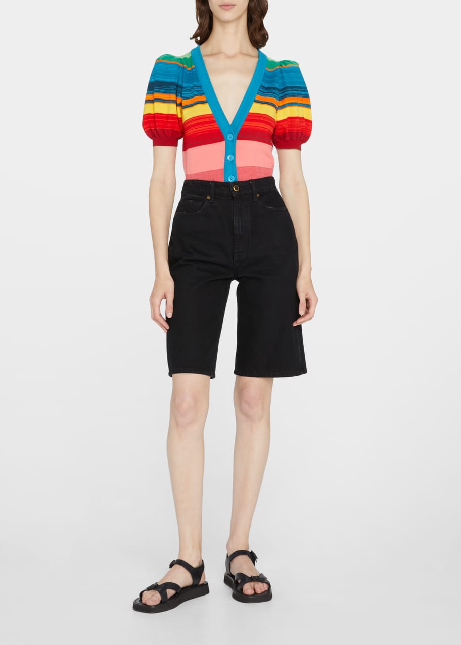 ALICE + OLIVIA Romi Striped Puff-Sleeve Cropped Cardigan