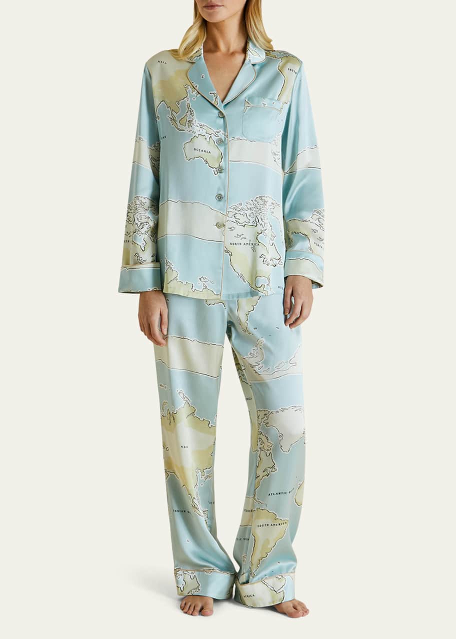 オリビアボンヘール　シルク　パジャマ　OLIVIA VON HALLE Olivia von Halle Lila Silk Map-Print Pajama Set - Bergdorf Goodman