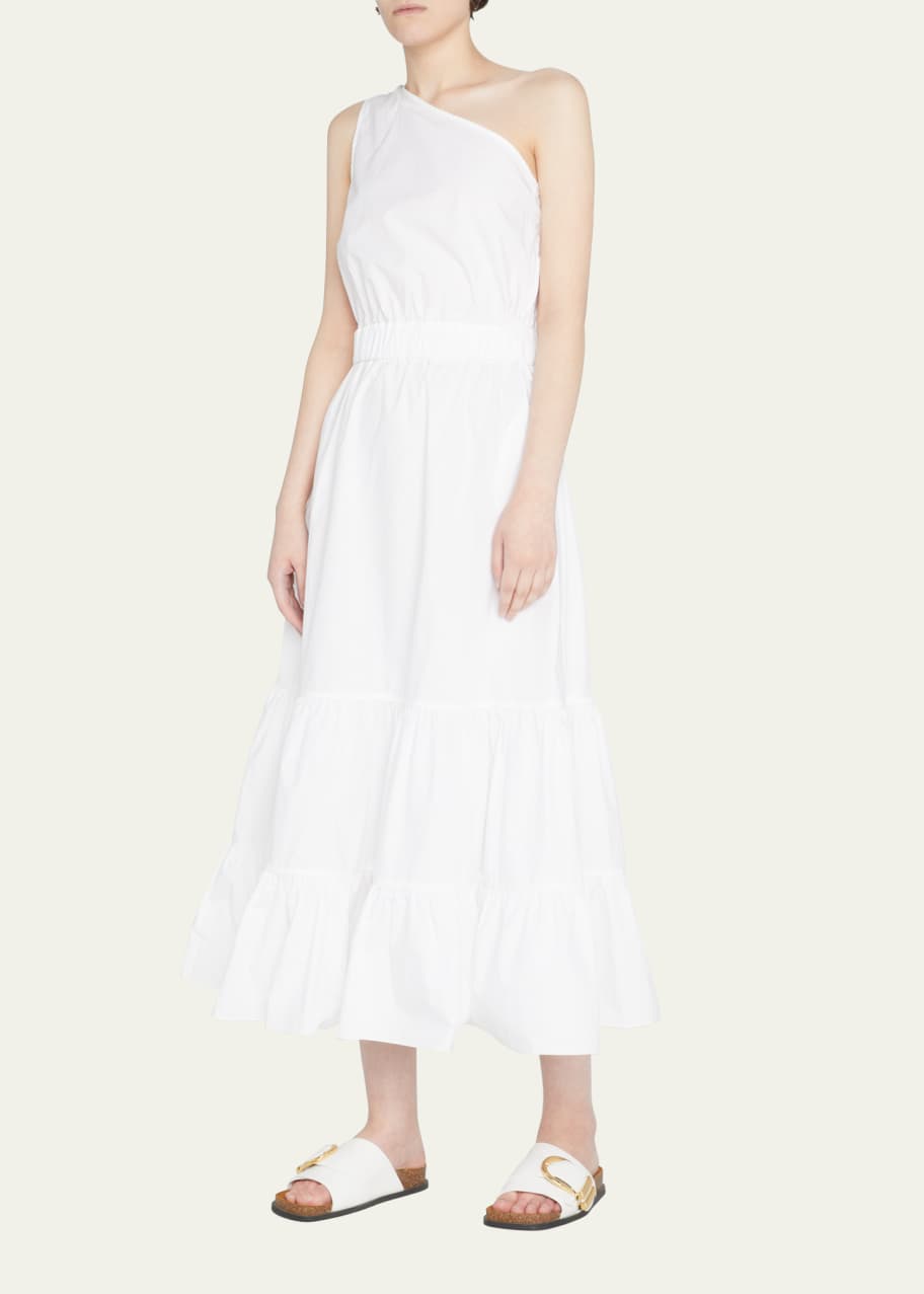 Cara Cara Romy Poplin One-Shoulder Tiered Midi Dress - Bergdorf Goodman