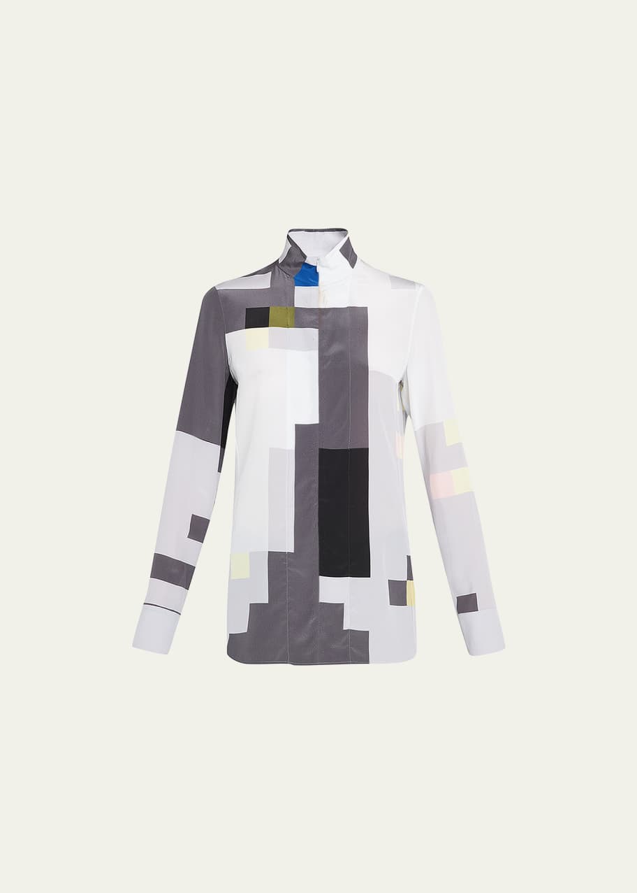 Akris Printed HalfZip Blouse Bergdorf Goodman