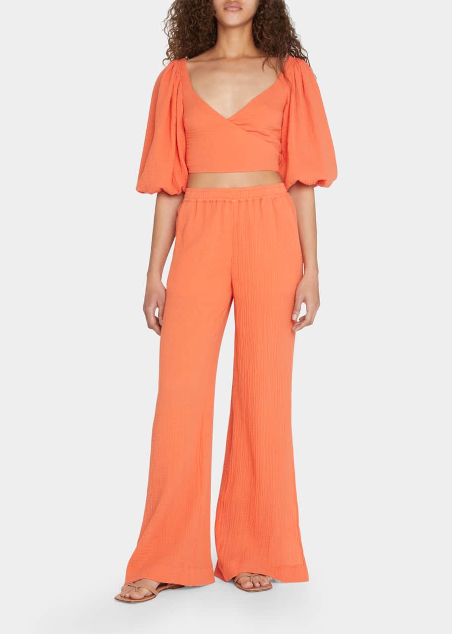 SIMKHAI Mila Gauze PuffSleeve Wrap Top Bergdorf Goodman