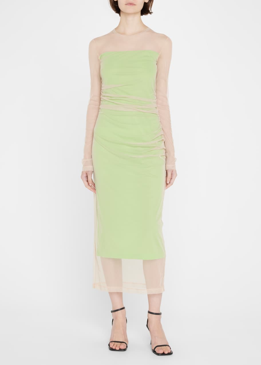 Helmut Lang Tulle Long-Sleeve Midi Dress - Bergdorf Goodman