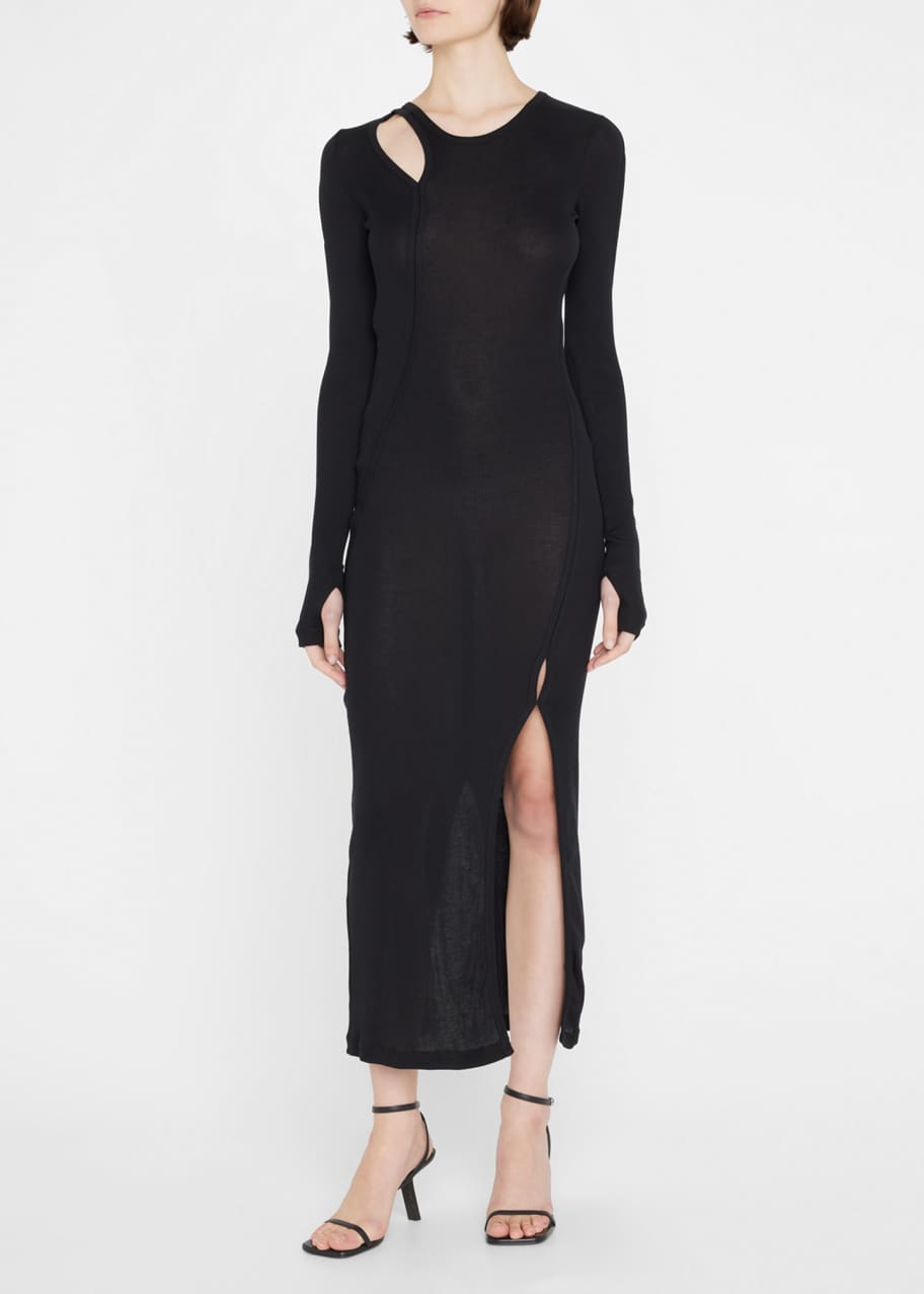 Helmut Lang Slash Long-Sleeve Rib-Knit Midi Dress - Bergdorf Goodman