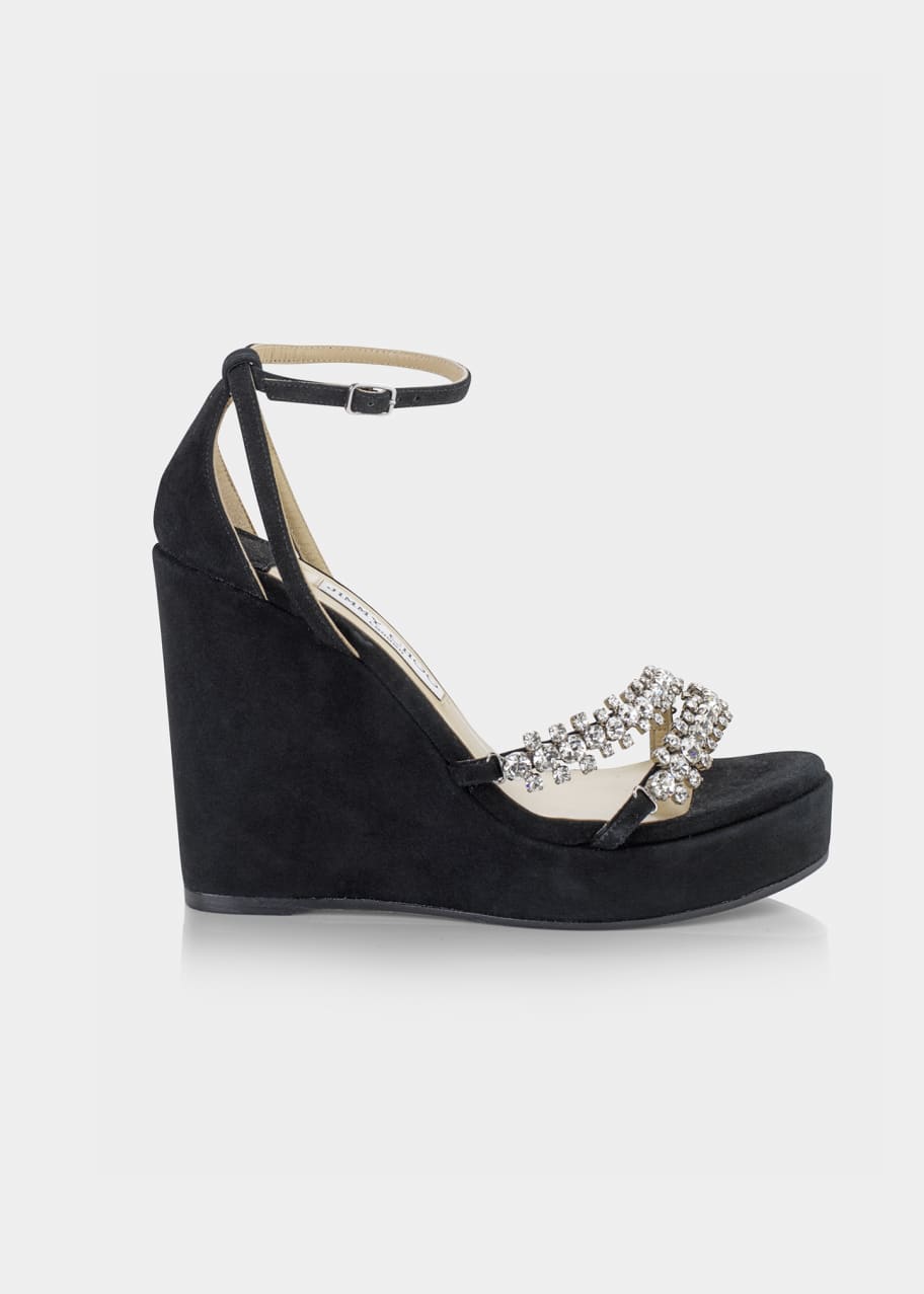 Jimmy Choo Bing Crystal Suede Wedge Sandals Bergdorf Goodman