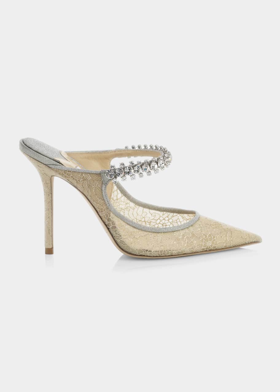 Jimmy Choo Bing Lace Crystal-Strap Mules - Bergdorf Goodman