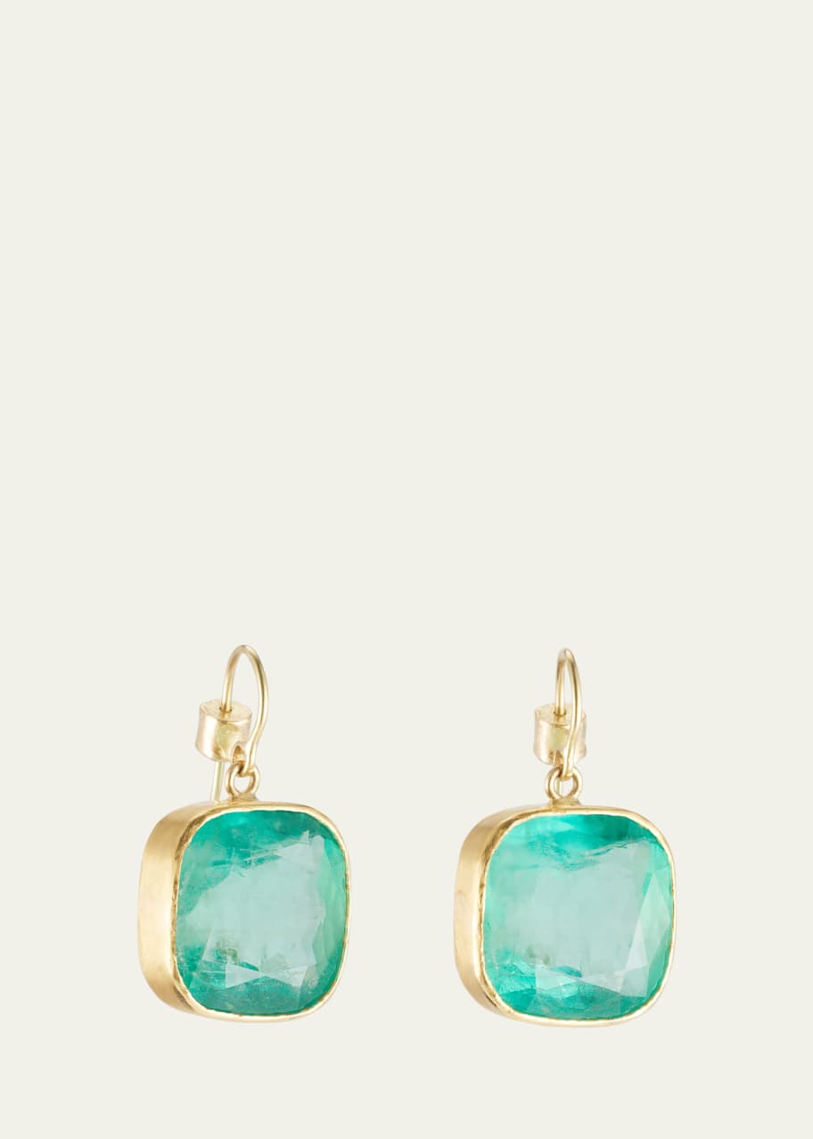 Image 1 of 1: Giant Bright Colombian Emerald Cushion-Cut Single Drop Earrings