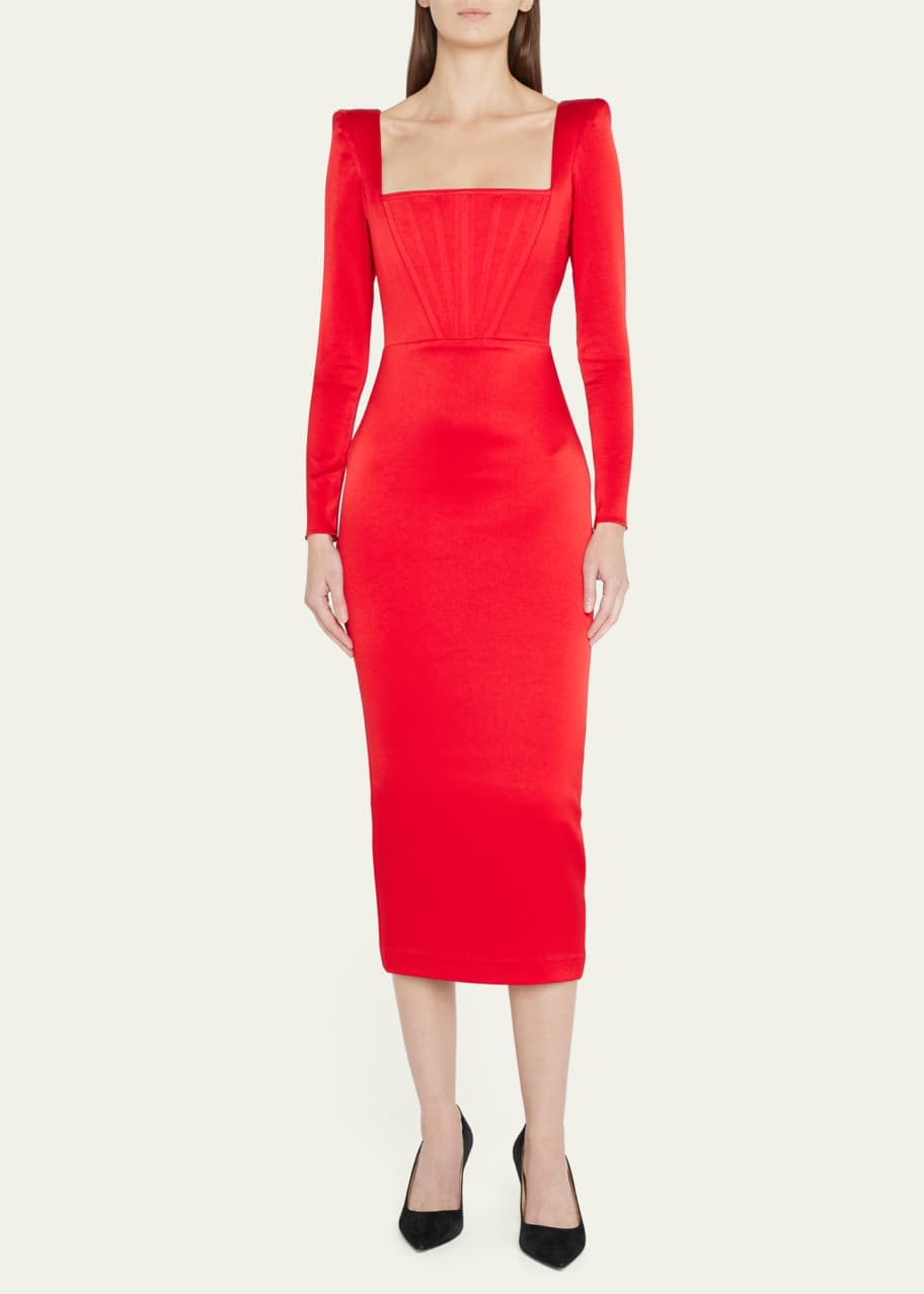Alex Perry Corset Portrait-Neck Satin Crepe Dress - Bergdorf Goodman