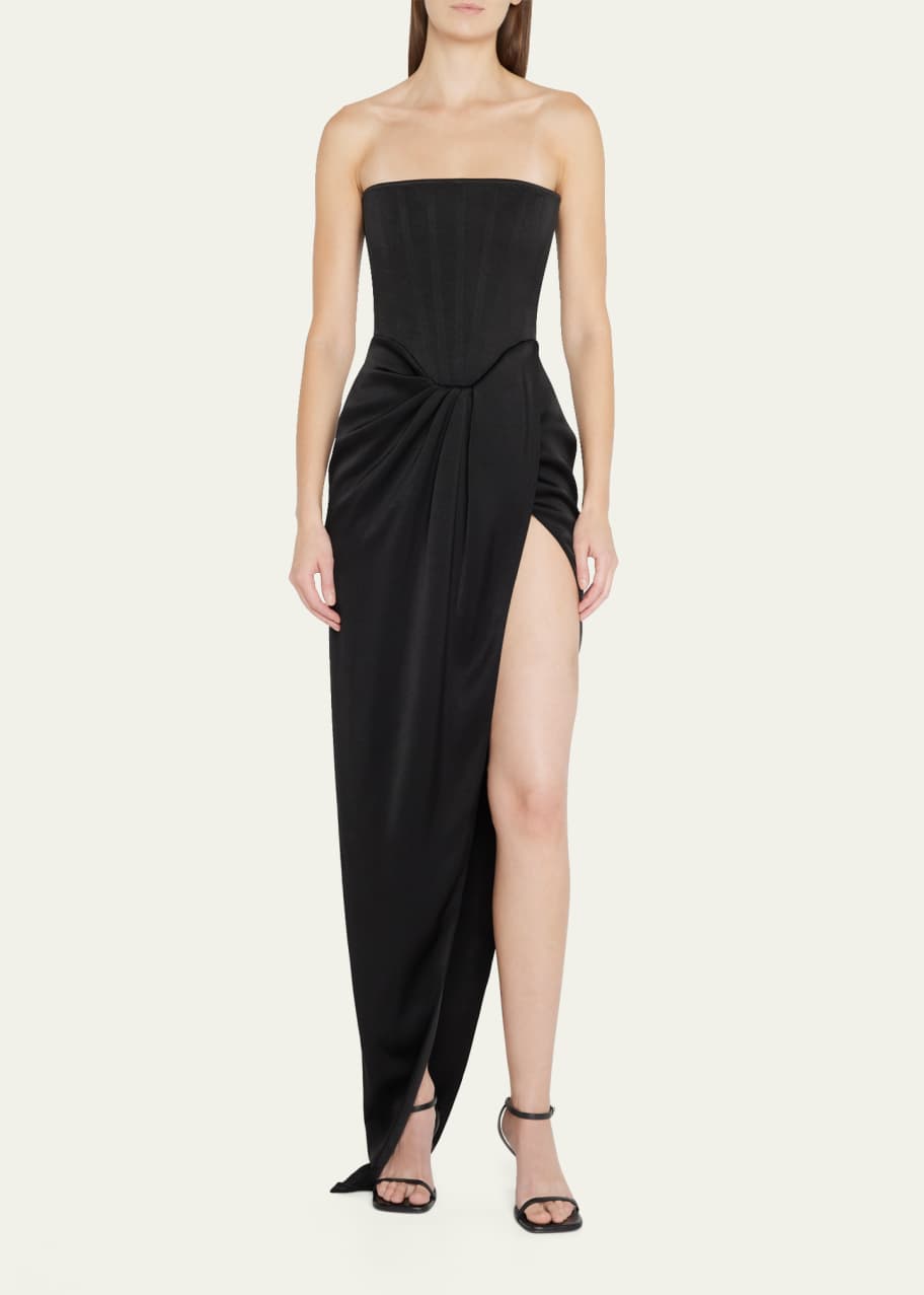 alex perry black strapless dress Strapless Longline High Low Mini Dress in Stretch Mesh