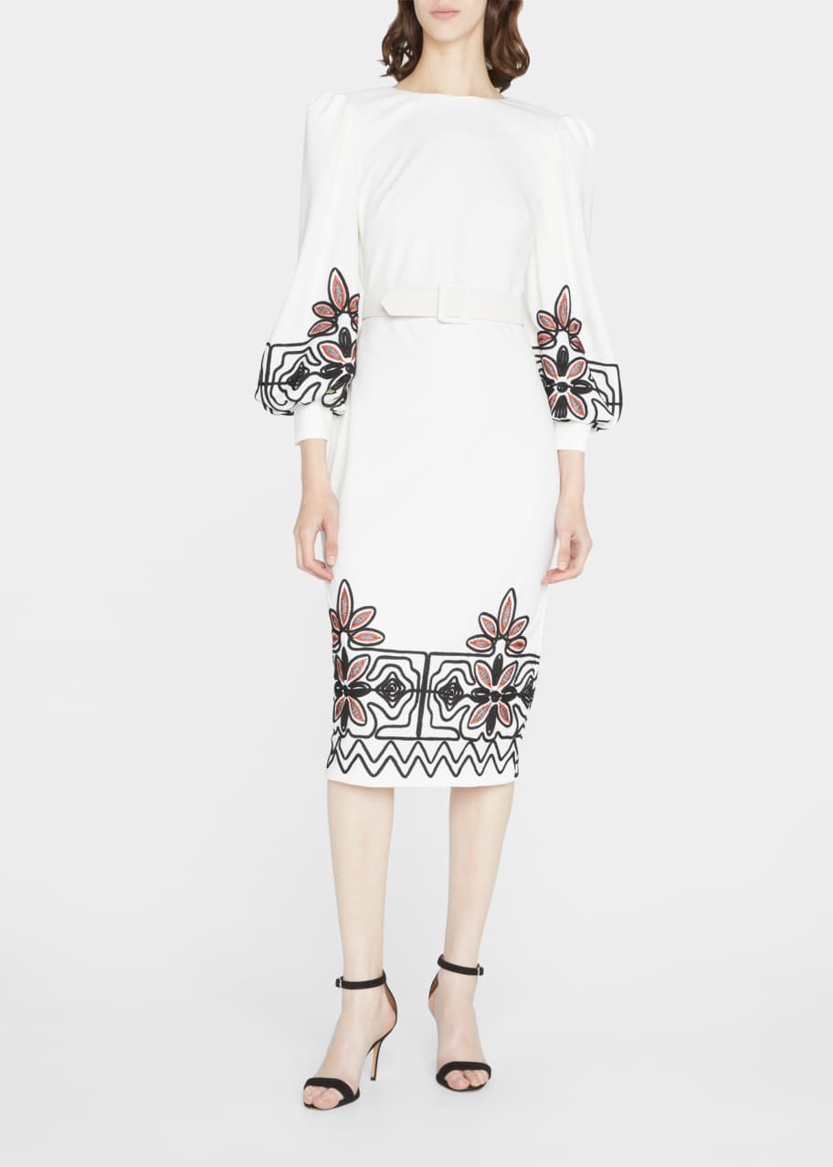 Badgley Mischka Collection Embroidered Sheath Dress w/ Belt - Bergdorf  Goodman