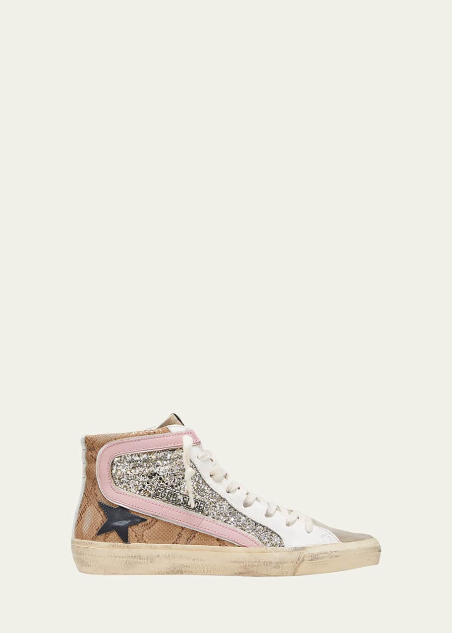 Image 1 of 1: Slide Mid-Top Snake Glitter Sneakers