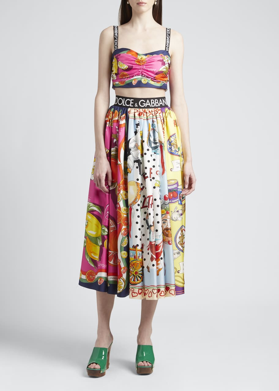 Image 1 of 1: Logo Band Printed Silk Crop Top