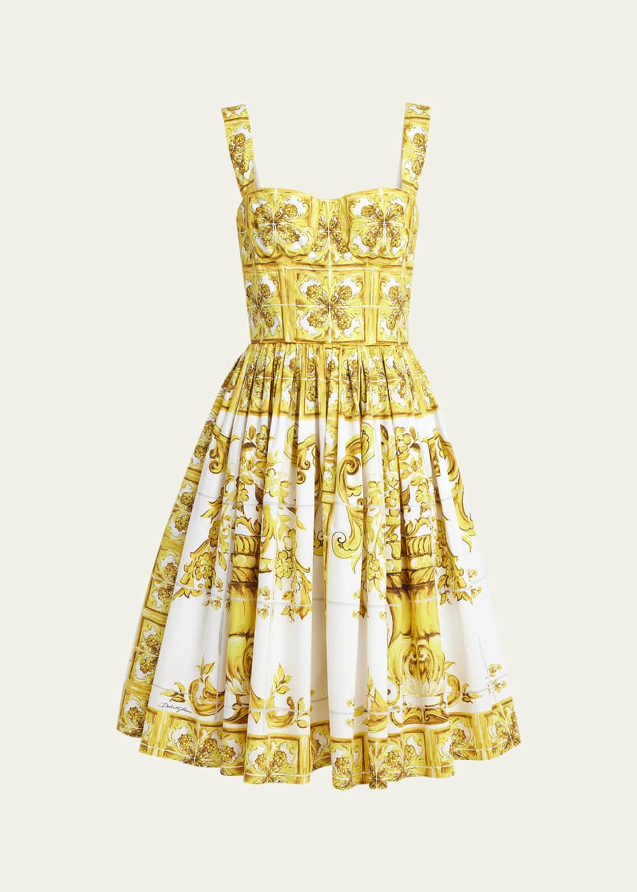 Dolce&Gabbana Tile-Print Pleated Poplin Bustier Dress - Bergdorf