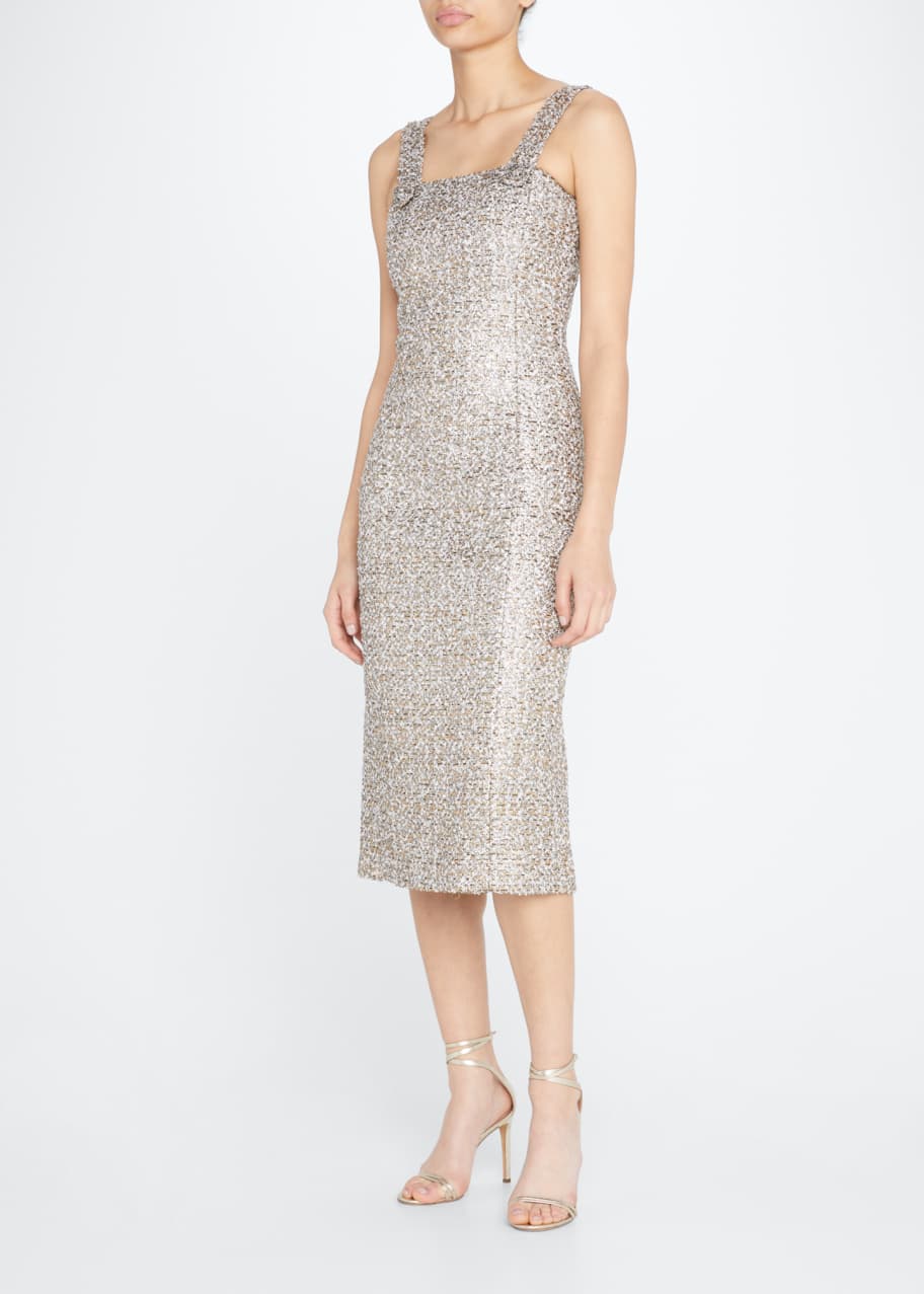 Oscar de la Renta Metallic Boucle Eyelash Tweed Midi Dress