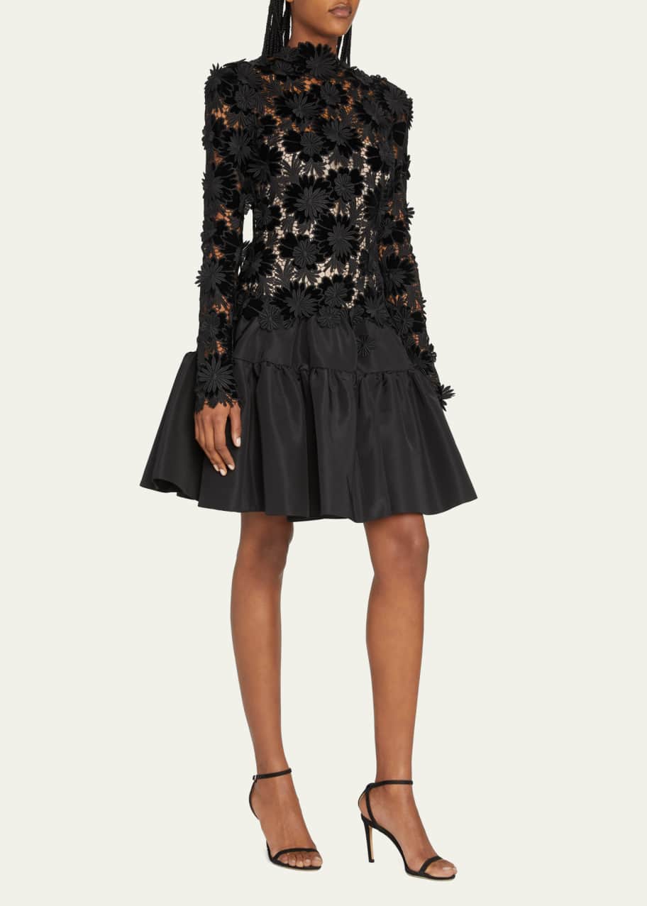 Oscar de la Renta Floral Velvet Lace Fit-&-Flare Open-Back Mini Dress ...