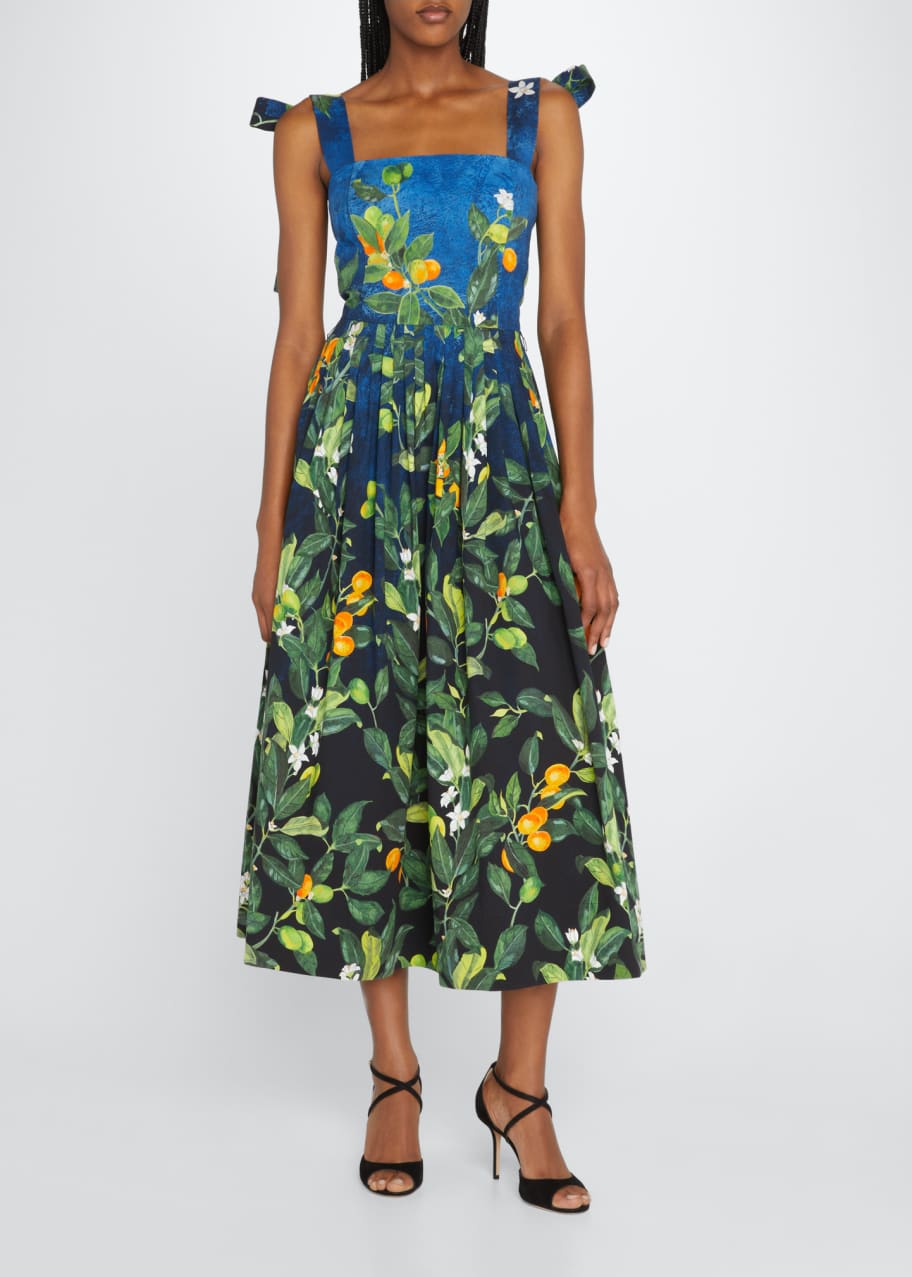 oscar de la renta pleated dress Oscar de la Renta Pleated Floral Midi Dress