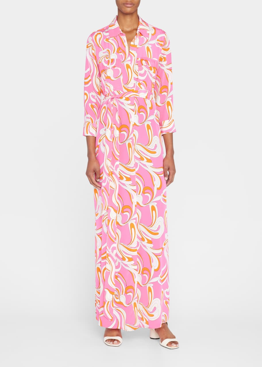 L'Agence Cameron Abstracted Printed Belted Maxi Shirt Dress - Bergdorf ...