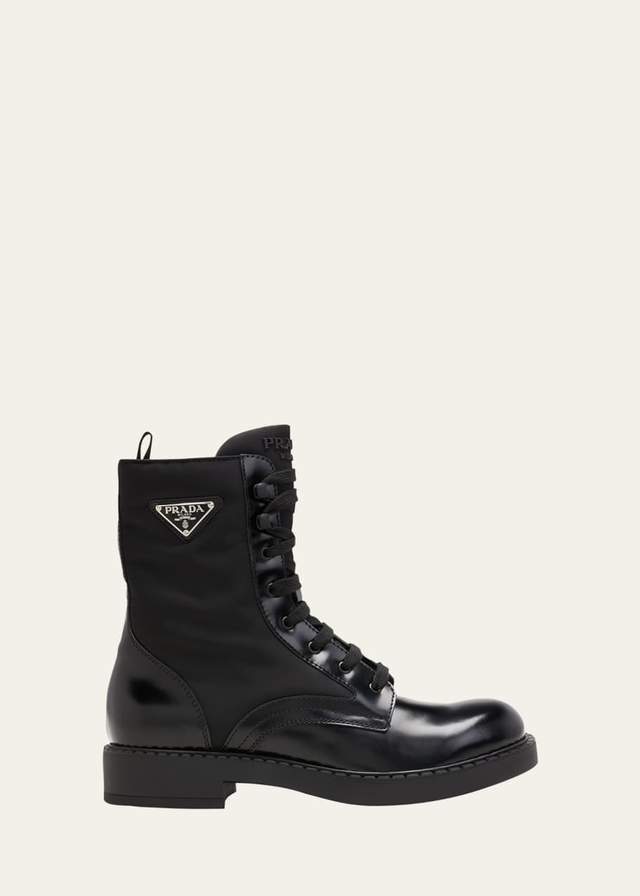 Prada Men's Nylon & Leather Triangle Logo Combat Boots - Bergdorf