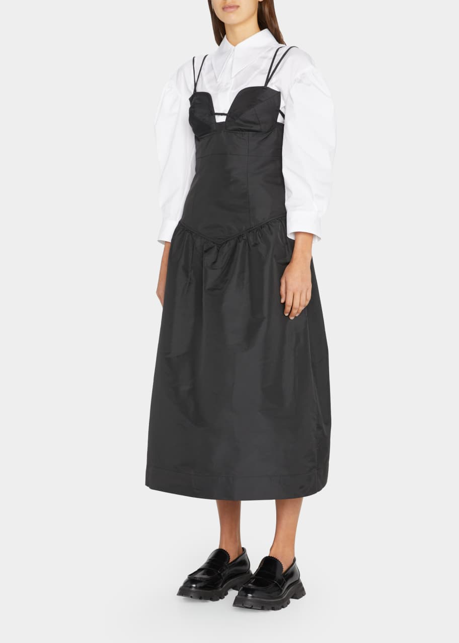 Ganni Taffeta Strappy Drop-Waist Midi Dress - Bergdorf Goodman