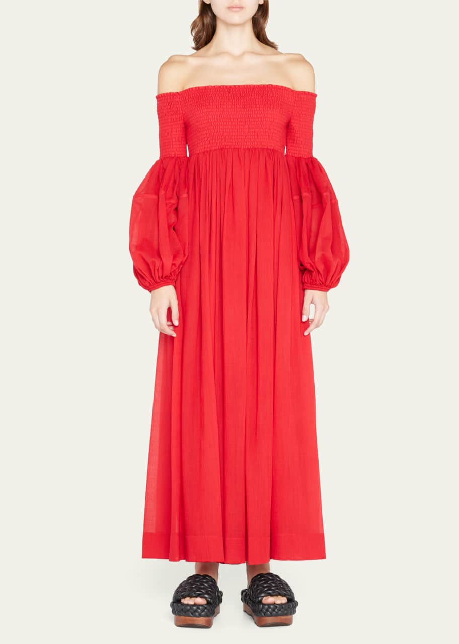 off shoulder shirred maxi dress Toperth White Off-Shoulder Shirred Puff Sleeve Maxi Dress  Toperth
