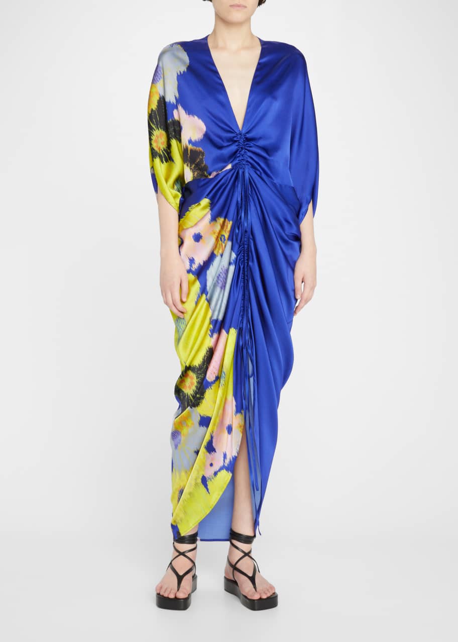 Silvia Tcherassi Cloister Floral Ruched Silk Kaftan Dress