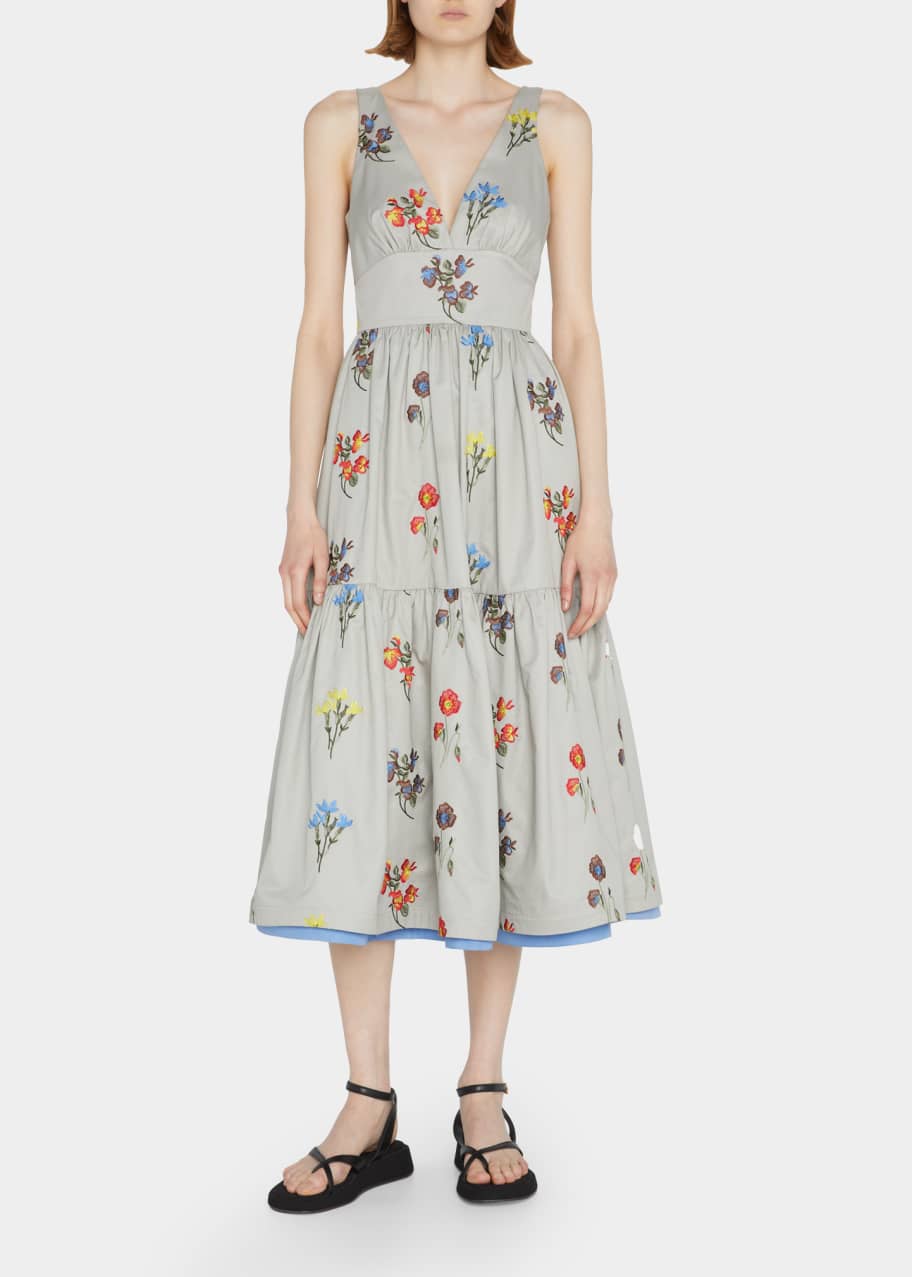 Silvia Tcherassi Dorotea Floral Embroidered Tiered Midi Dress - Bergdorf  Goodman