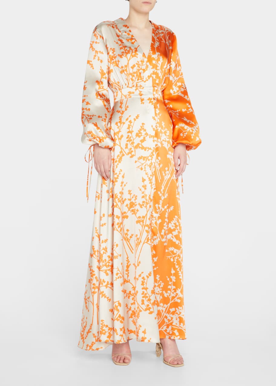 Silvia Tcherassi Yuna Bicolor Blouson-Sleeve Silk Maxi Dress - Bergdorf ...