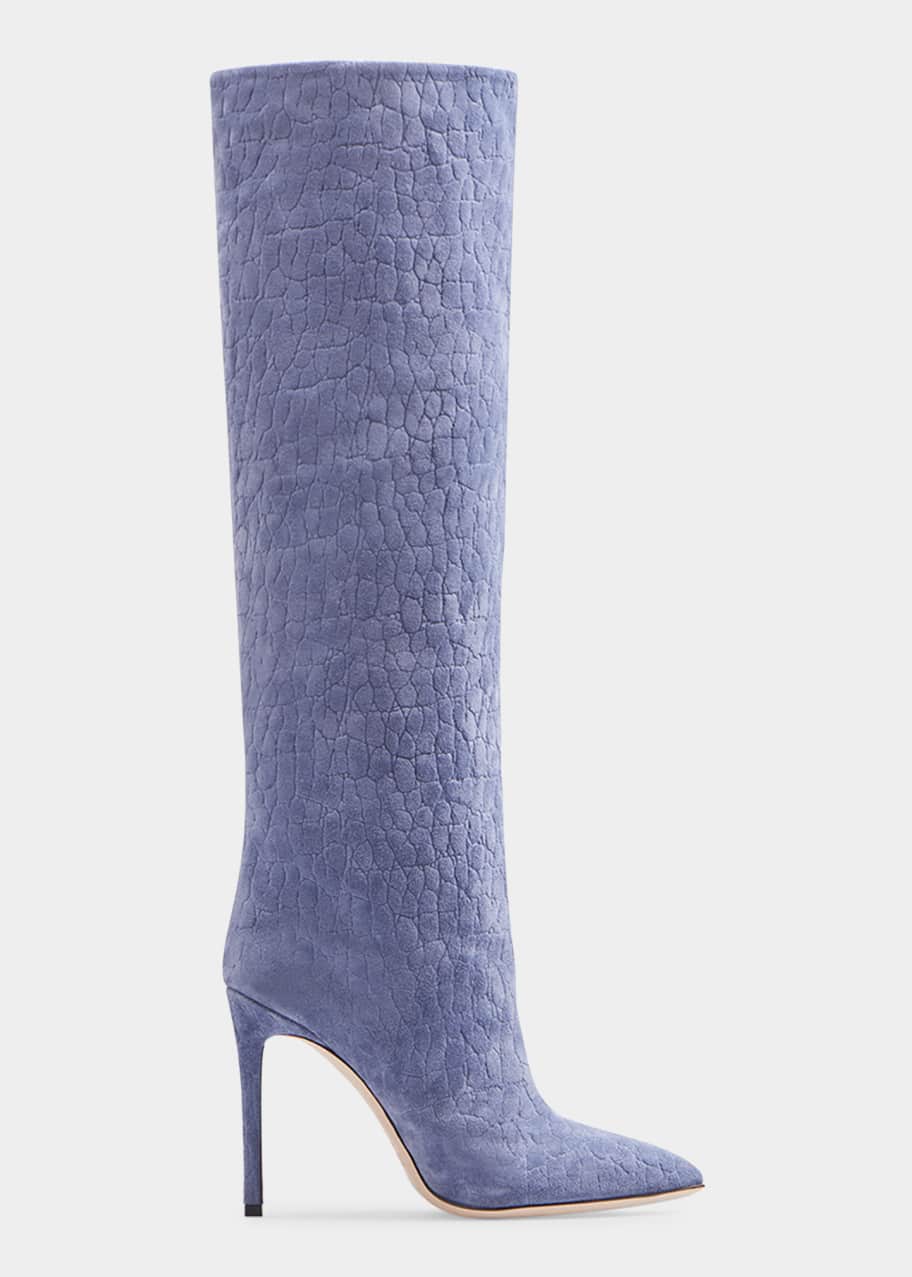 Paris Texas Croc-Stamped Suede Stiletto Boots Bergdorf Goodman