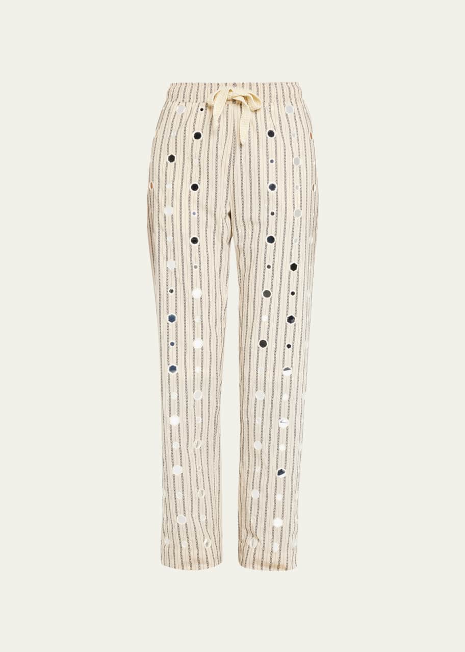 Wales Bonner Crystal Stripe Disc-Embellished Drawstring Trousers 