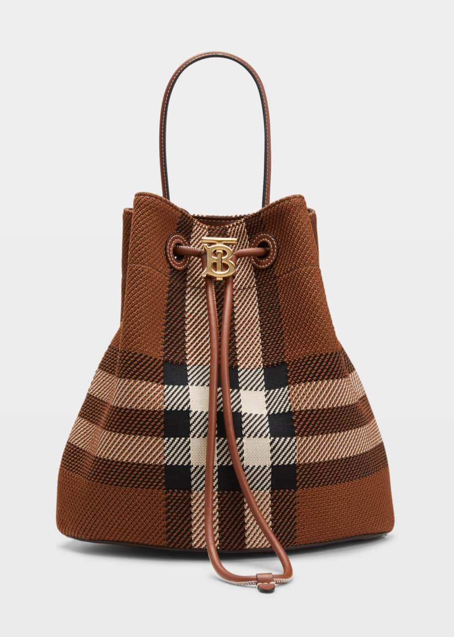 Burberry Small Check Knit Drawstring Bucket Bag Bergdorf Goodman